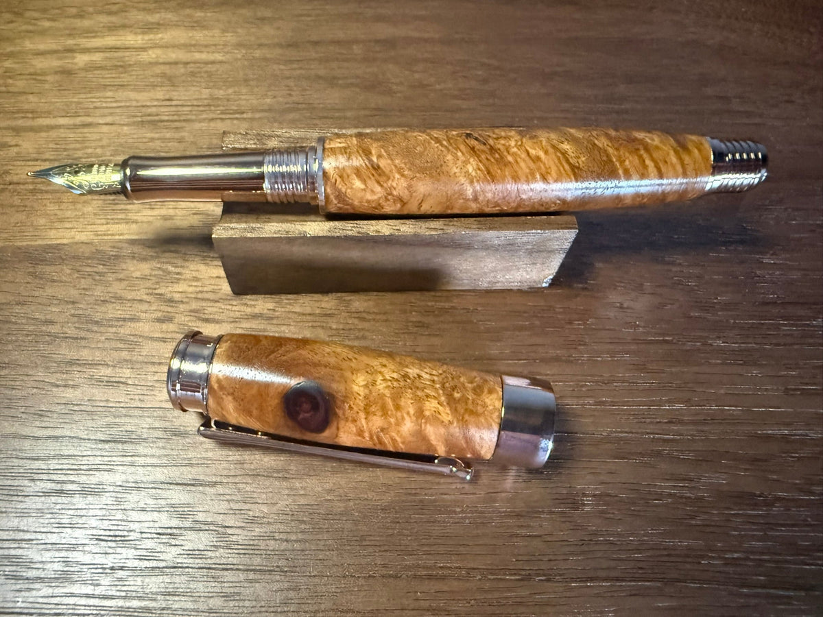 Handcrafted Red Amboyna Burl Fountain Pen