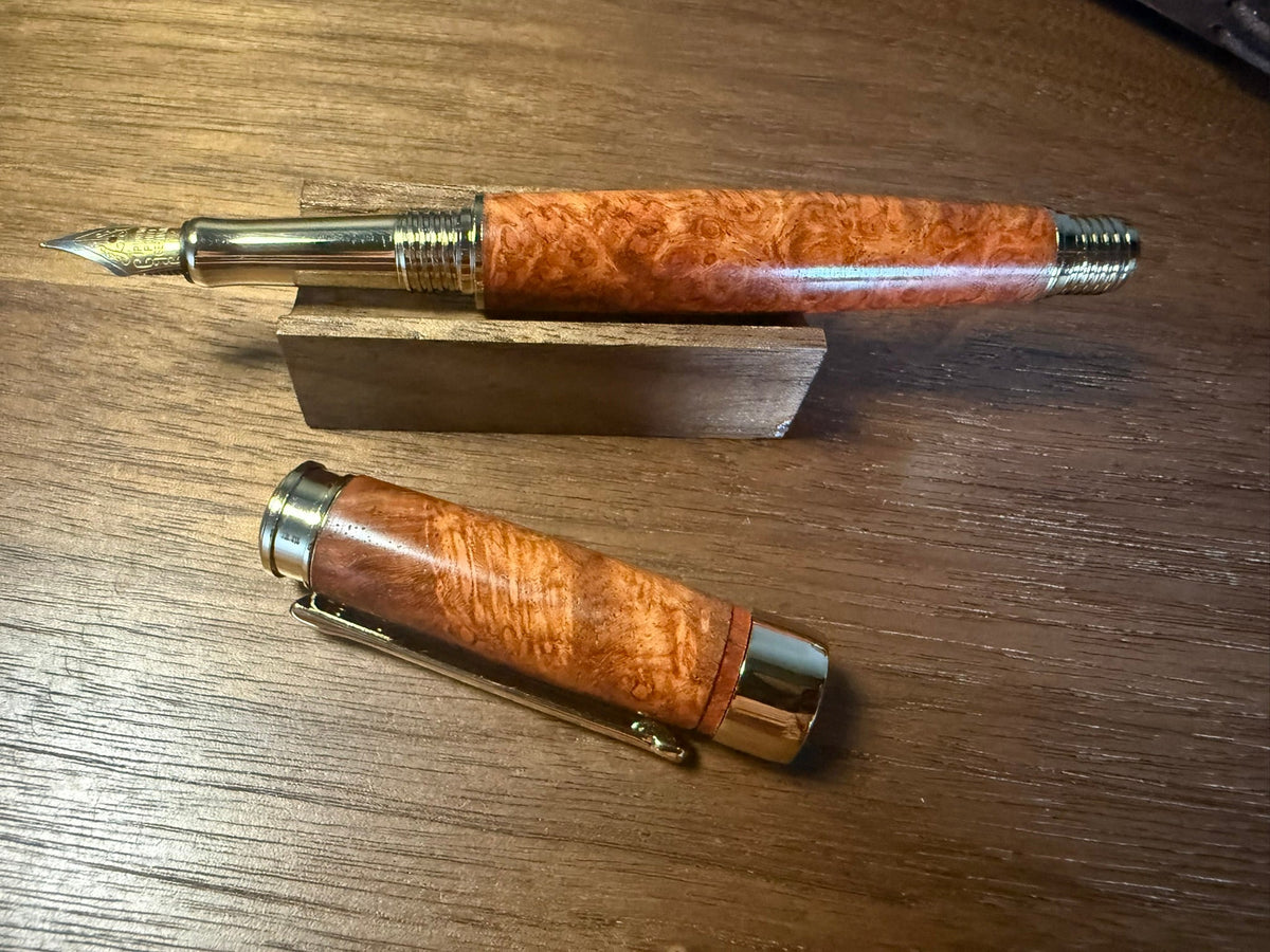 Handcrafted Red Amboyna Burl and Sapele Fountain Pen